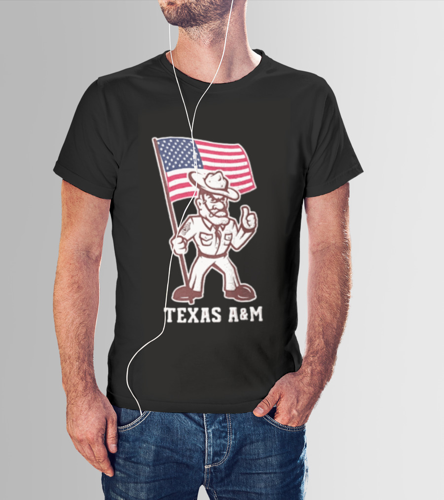 Texas A&M Drill Sergeant With American Flag Reveille T-Shirt