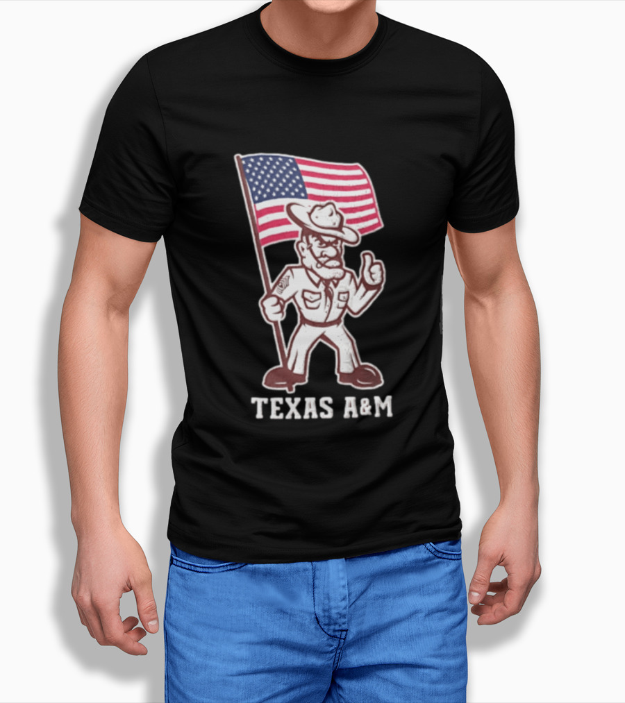 Texas A&M Drill Sergeant With American Flag Reveille T-Shirt