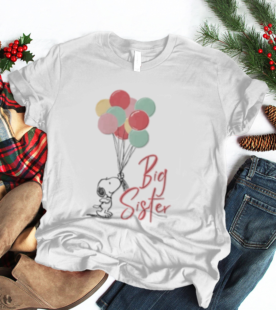 Peanuts Snoopy Big Sister Pastel Balloons Cartoon Dog T-Shirt
