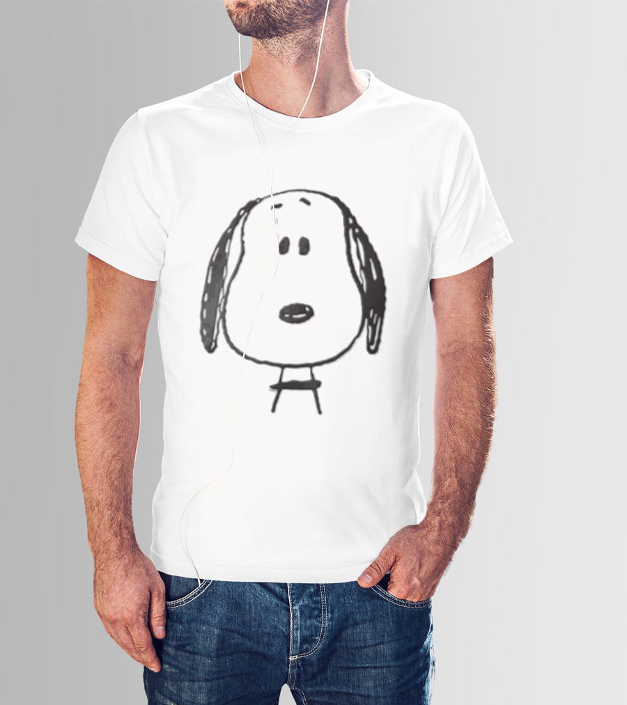 Peanuts Snoopy Dog Head Front Facing Black Line Cartoon Drawing T-Shirt