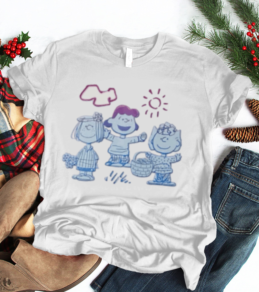 Peanuts Worldwide Easter Basket Line Cartoon Characters Sun And Clouds T-Shirt
