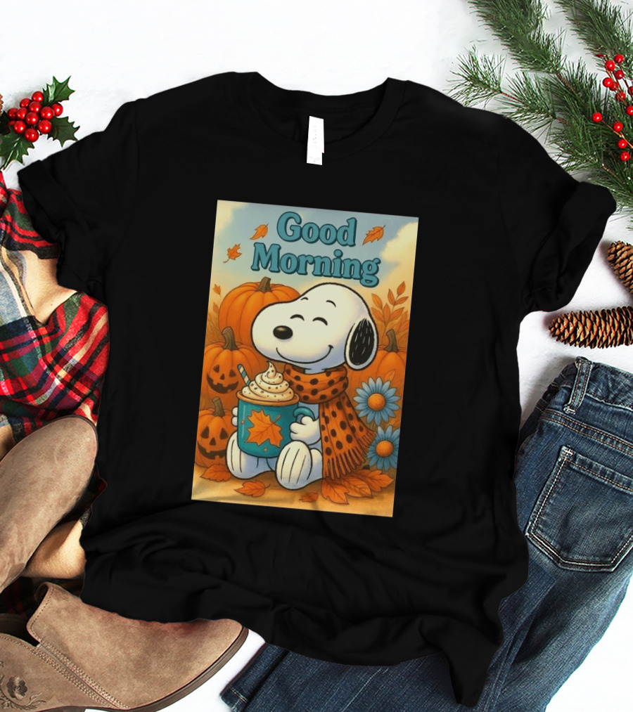 Snoopy Good Morning Autumn Pumpkin Latte Halloween T-Shirt