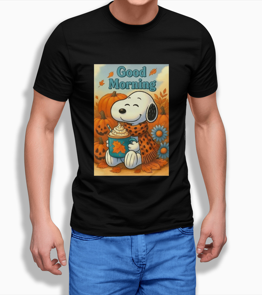 Snoopy Good Morning Autumn Pumpkin Latte Halloween T-Shirt