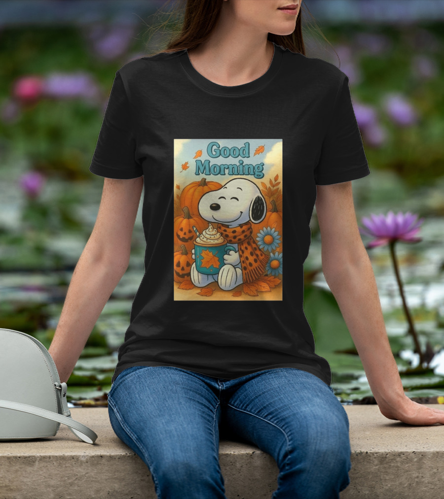 Snoopy Good Morning Autumn Pumpkin Latte Halloween T-Shirt