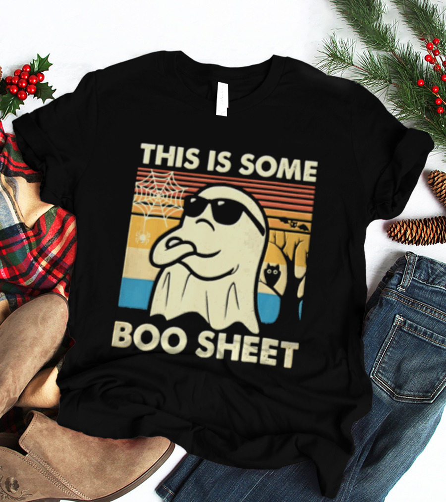 This Is Some Boo Sheet Sunset Ghost Sunglasses Tree T-Shirt