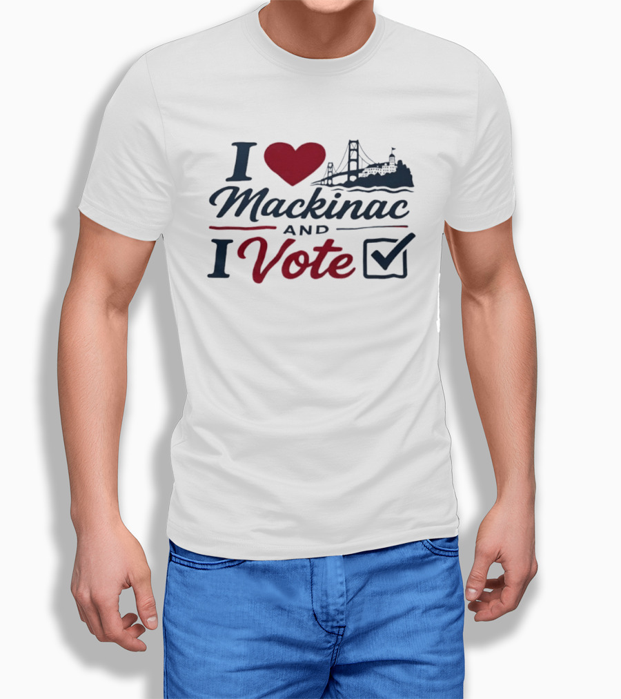 I Love Mackinac I Vote Michigan With Bridge And Checkmark T-Shirt