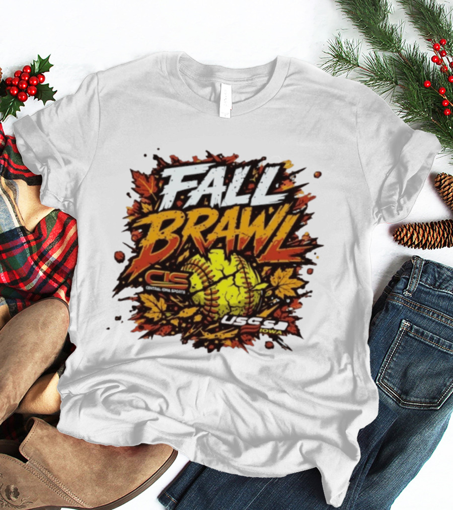 USSSA Fall Brawl Central Iowa Sports Tournament 2026 With Autumn Leaves And Softball T-Shirt