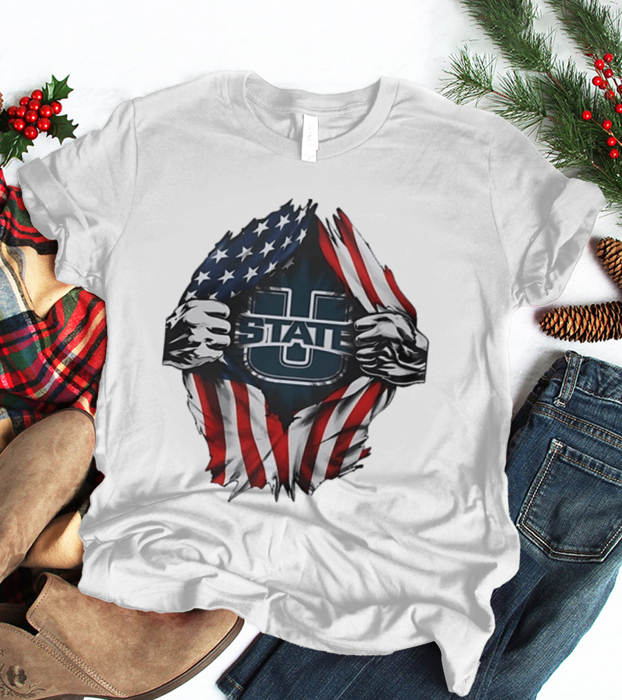 Utah State University American Flag Ripped U State T-Shirt