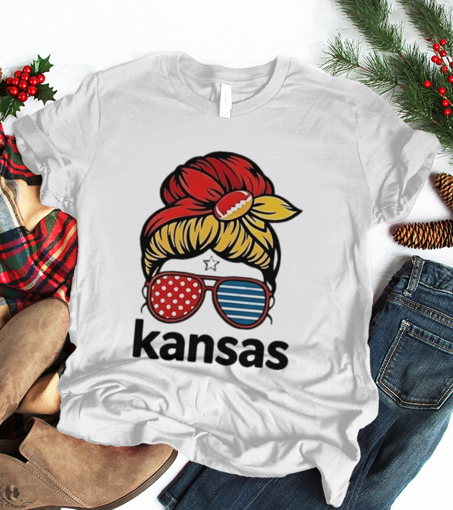 Kansas City Chiefs Royals Football Game Day Messy Bun Girl T-Shirt