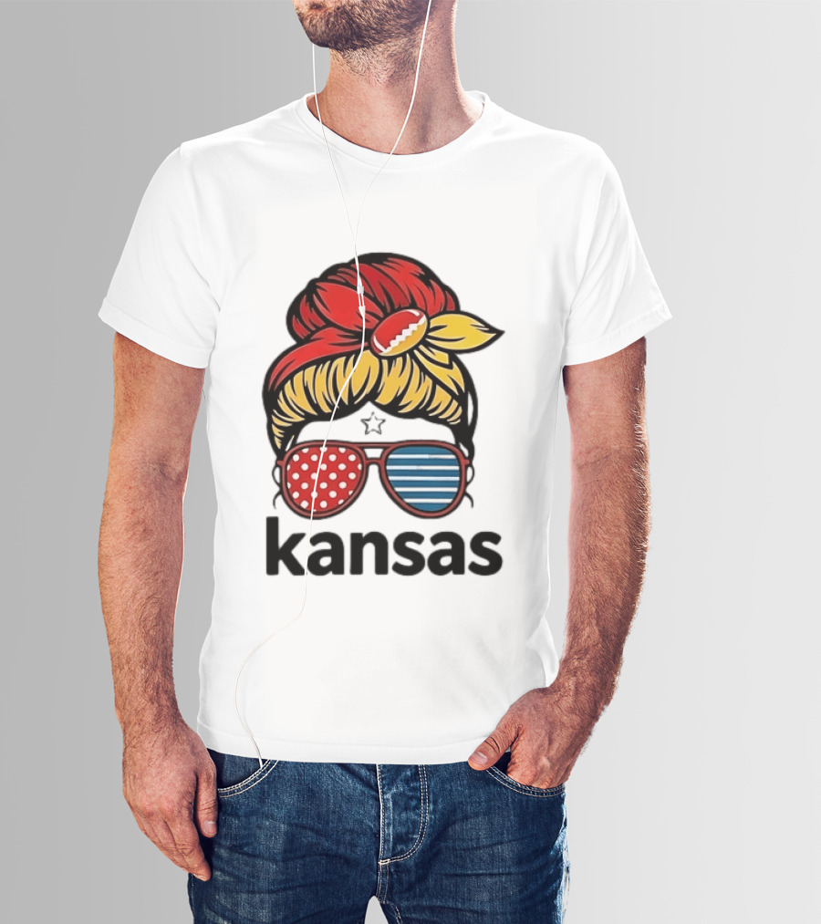 Kansas City Chiefs Royals Football Game Day Messy Bun Girl T-Shirt