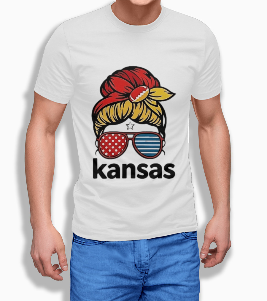 Kansas City Chiefs Royals Football Game Day Messy Bun Girl T-Shirt