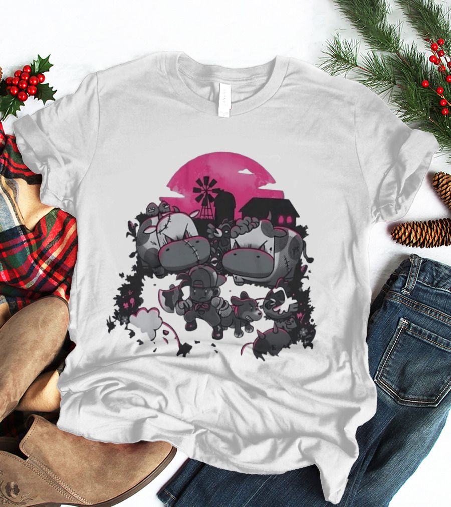 Zombie Farm Undead Creepy Cows Horror Scene T-Shirt