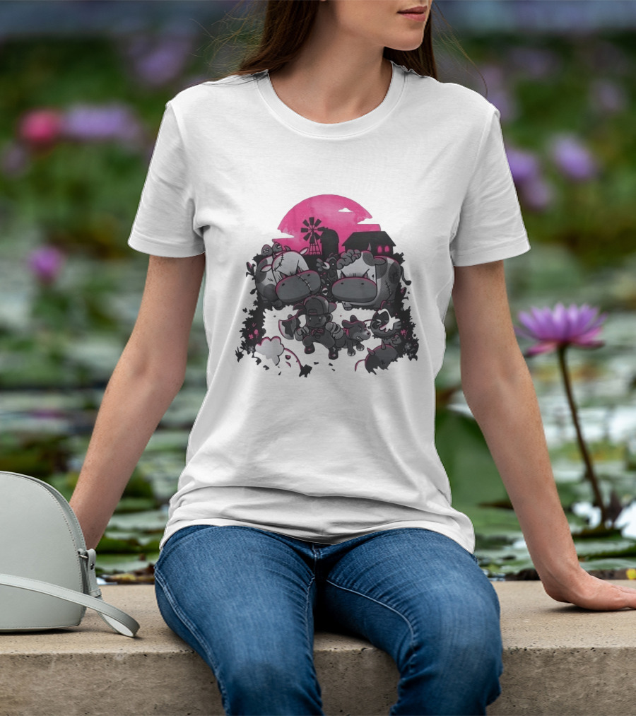 Zombie Farm Undead Creepy Cows Horror Scene T-Shirt