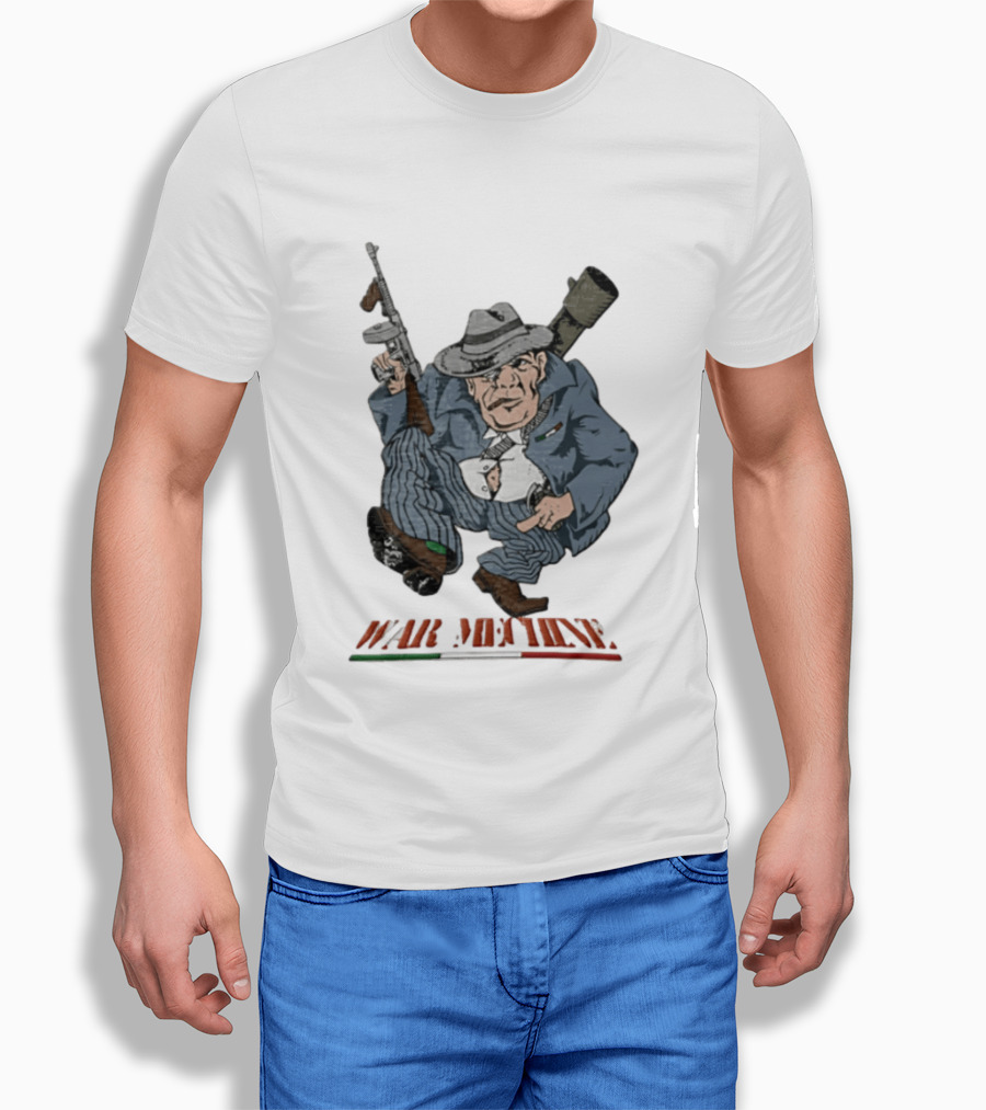 Mafioso Cartoon War Machine Italy Flag Mobster Character With Guns T-Shirt