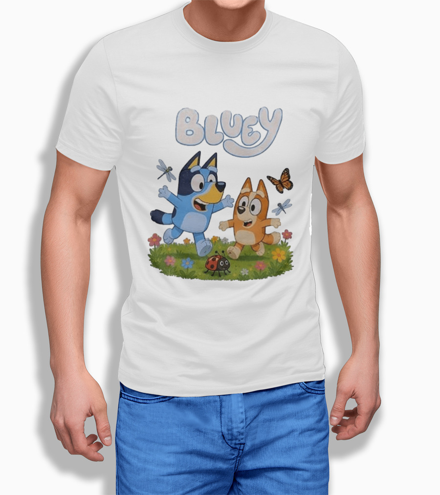 Bluey And Friends Playing With Bugs And Butterflies In The Meadow T-Shirt