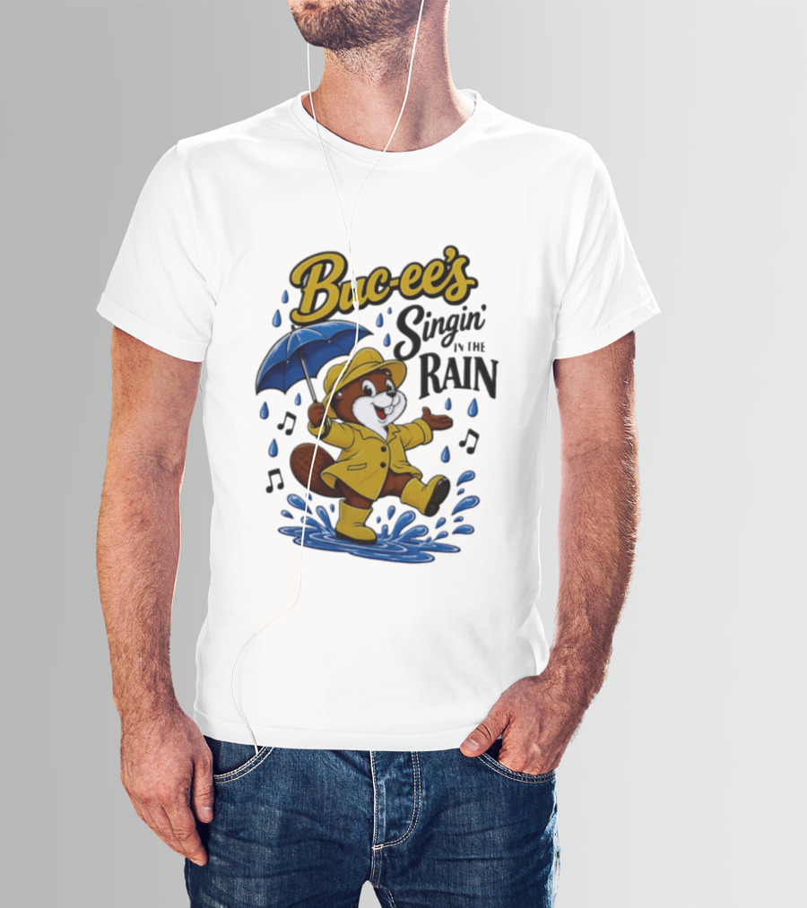 Buc Ee's Singin In The Rain Umbrella Beaver Cheerful Splash T-Shirt