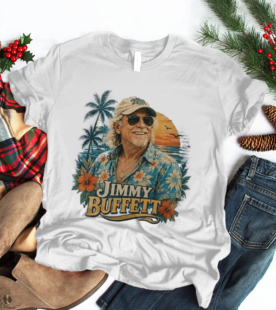 Jimmy Buffett Tropical Vibes Sunset And Palm Trees Floral T-Shirt