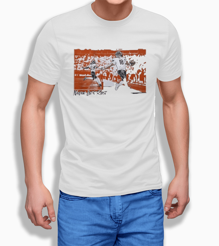 Never Let It Rest Chicago Bears Number 18 And 10 Football Scene T-Shirt