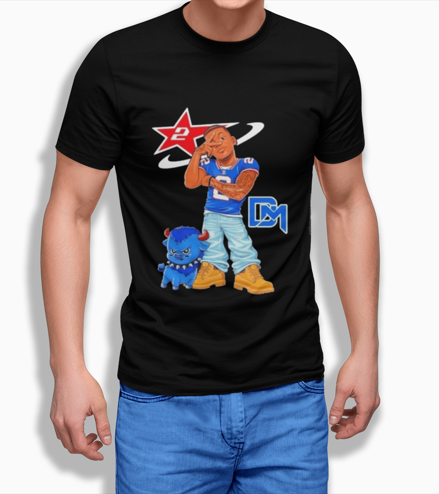 DJ Moore No 2 Buffalo Bills Cartoon Player With Buffalo And Red Star T-Shirt