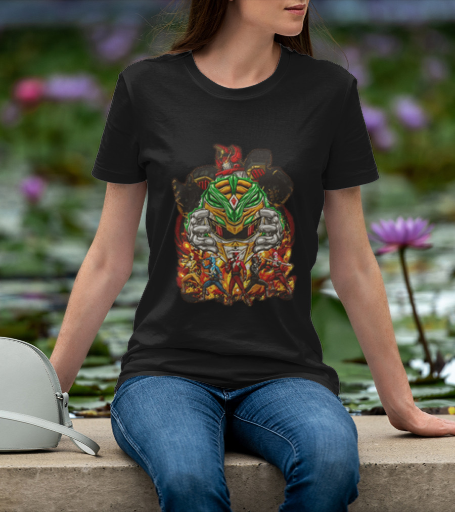 Mighty Morphin Power Rangers Green Ranger Red Ranger Megazord Characters T-Shirt