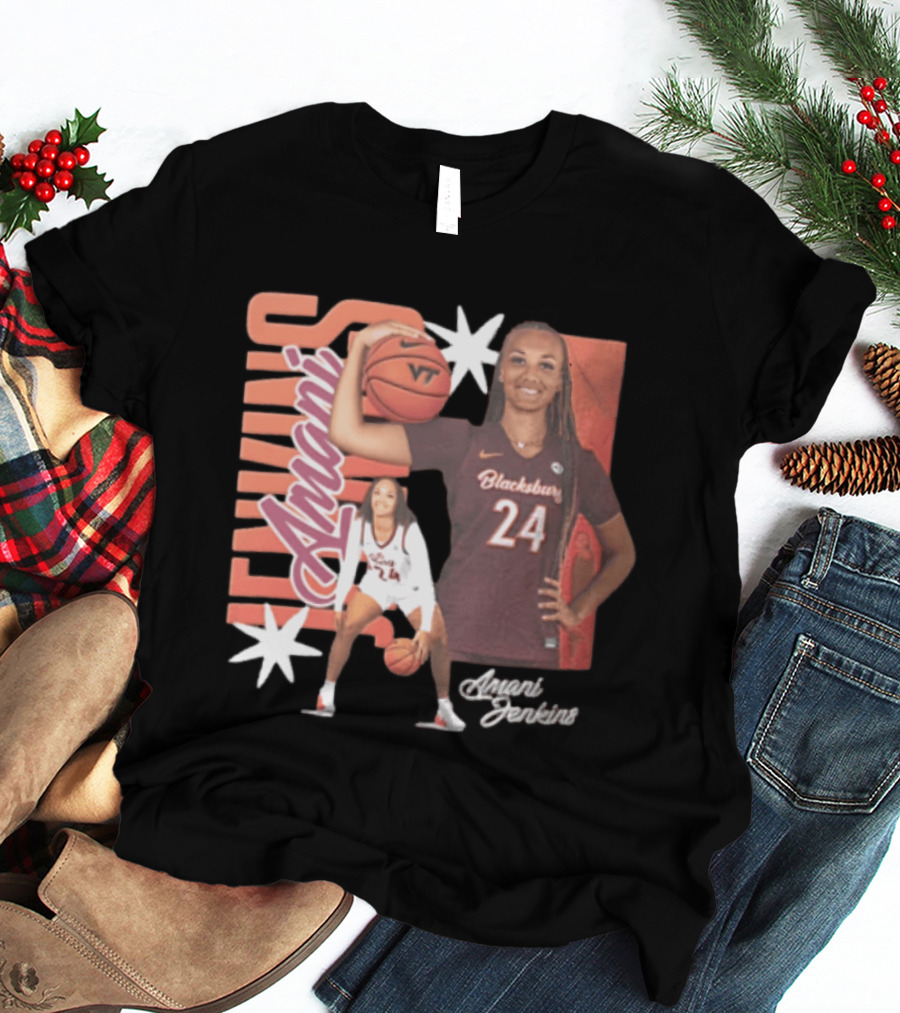 Amani Jenkins Blacksburg 24 VT Basketball Player Starburst T-Shirt