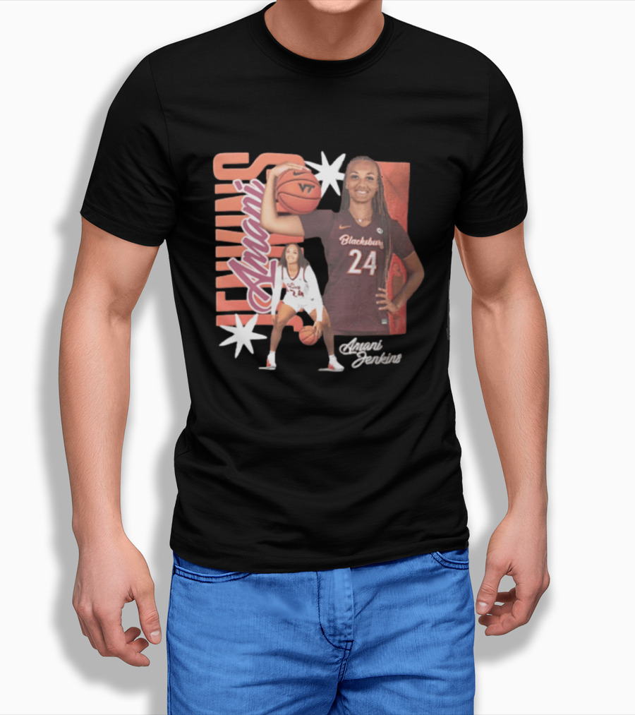 Amani Jenkins Blacksburg 24 VT Basketball Player Starburst T-Shirt