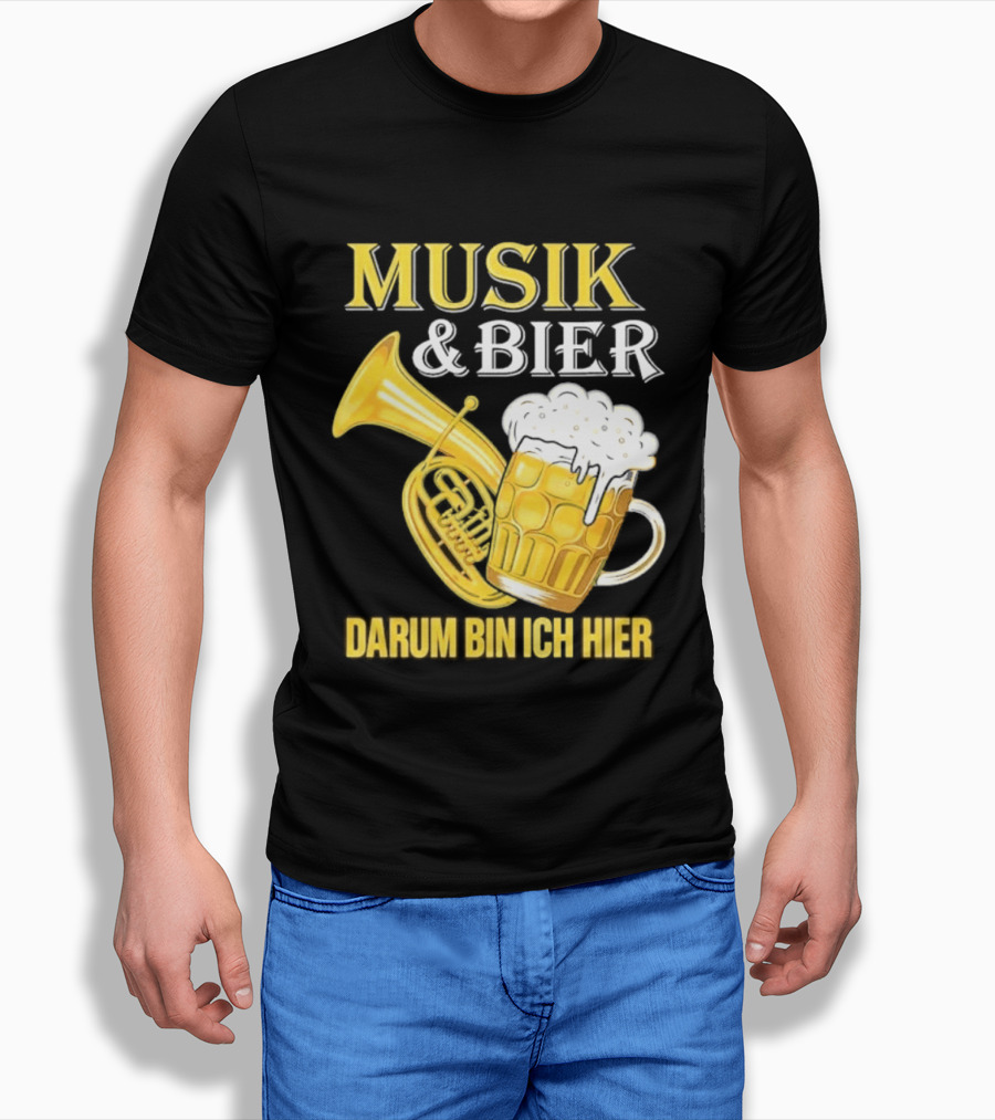 Musik & Bier Darum Bin Ich Hier Beer Horn T-Shirt