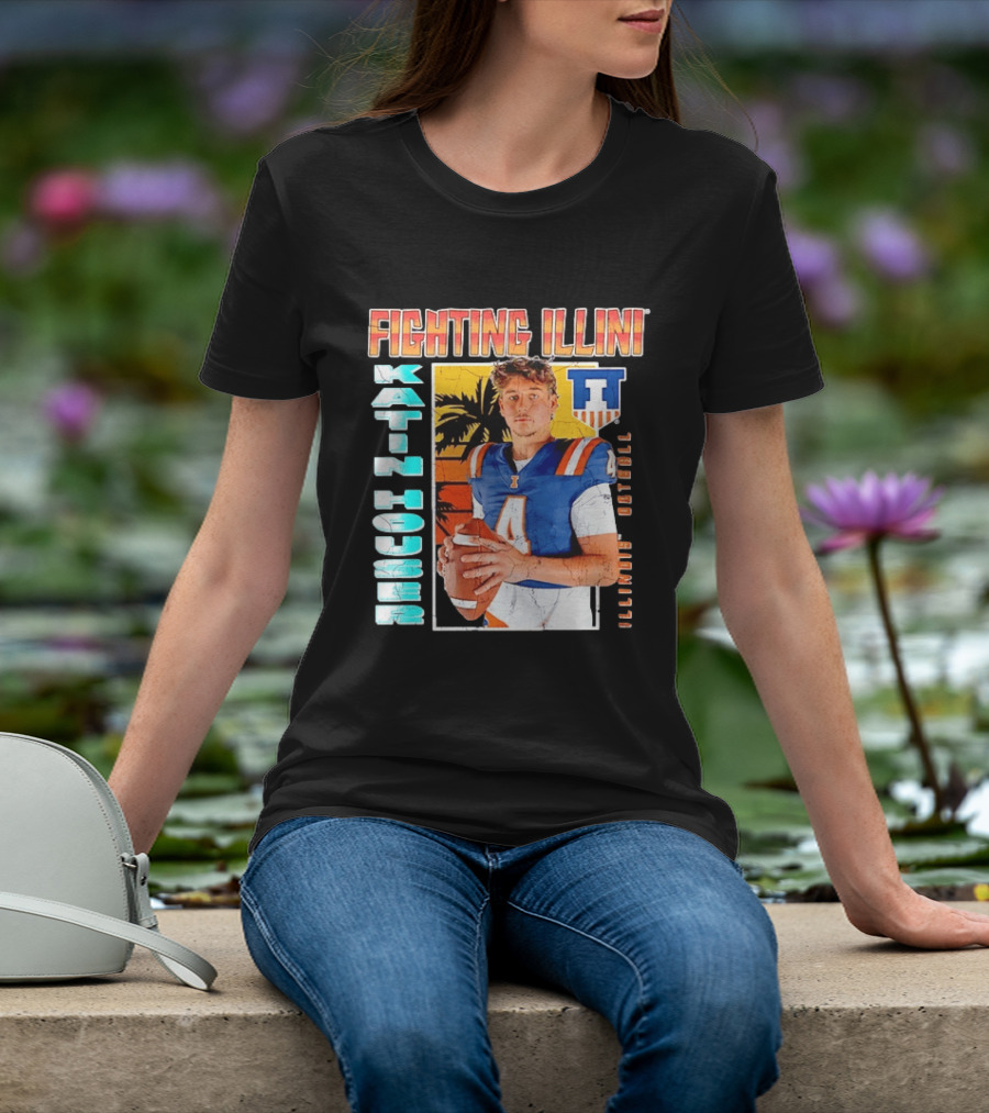 Fighting Illini Katin Houser Illinois Football Distressed Palm Tree T-Shirt