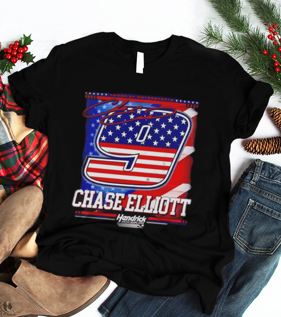 Chase Elliott 9 Hendrick Motorsports American Flag Racing T-Shirt