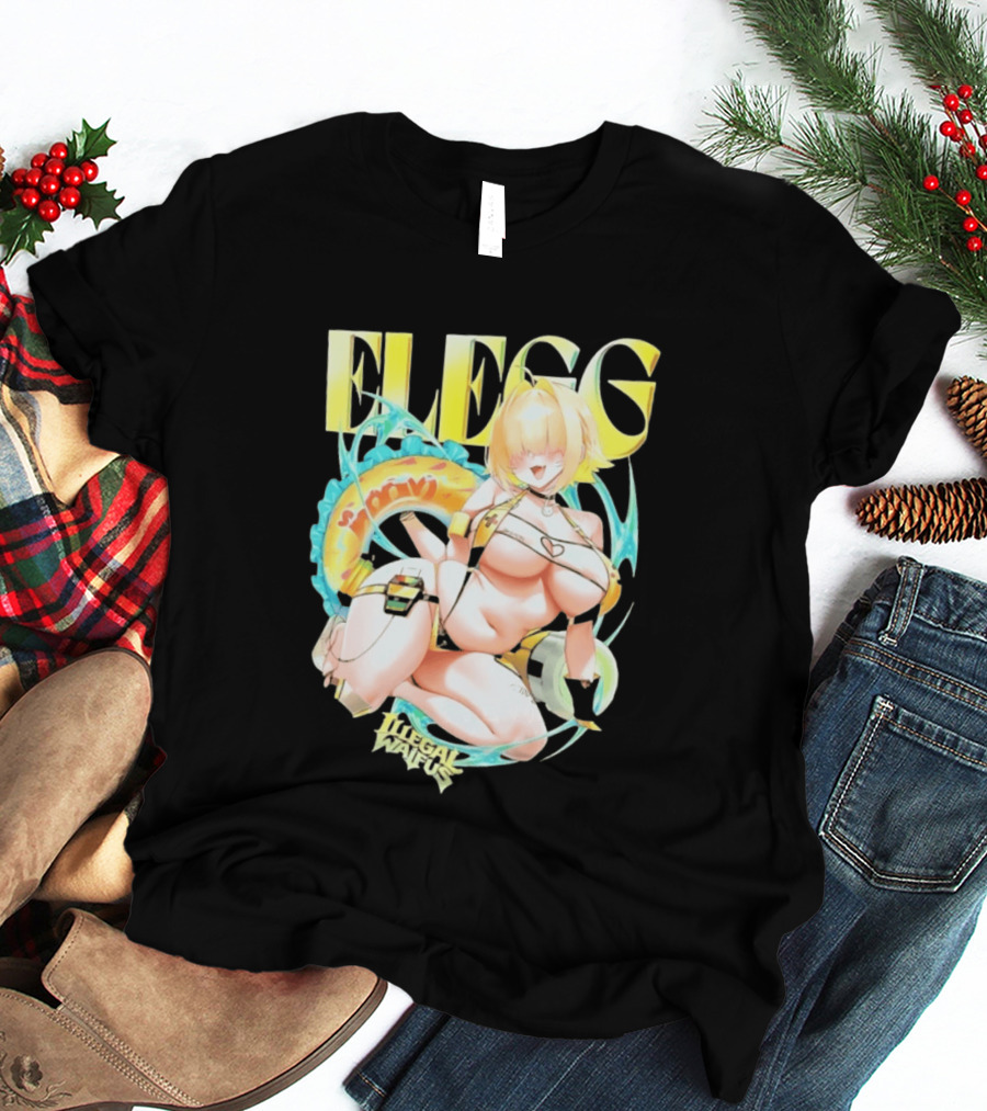 Elegg Illegal Waifus Electric Anime Character Beach Vibes T-Shirt