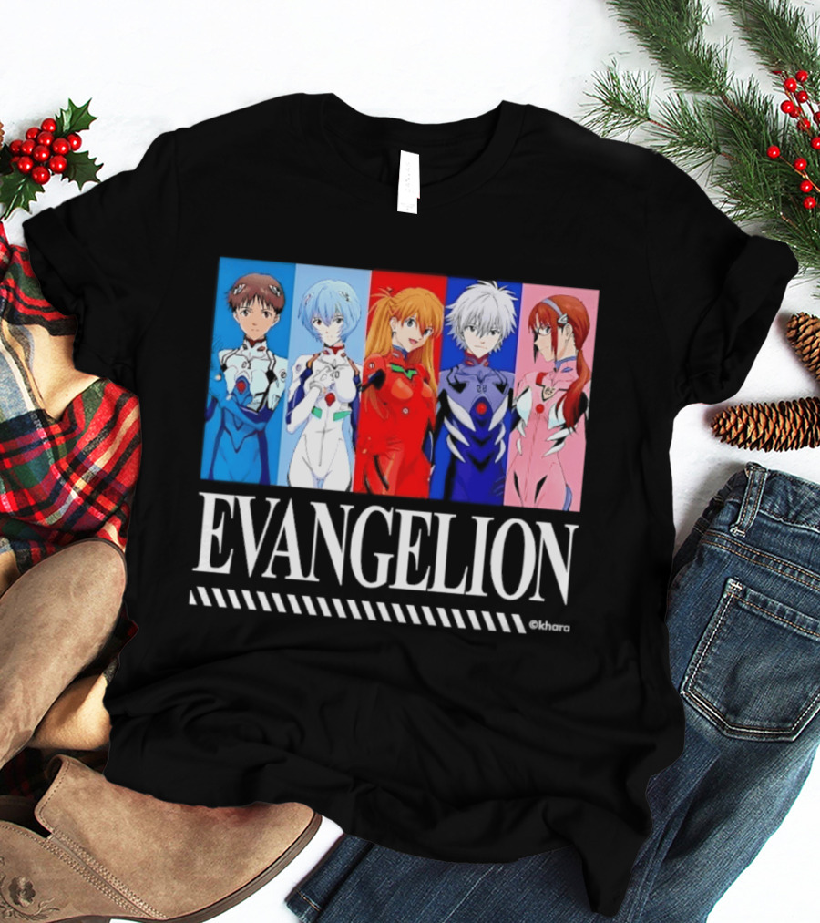 Evangelion Group Shinji Ikari Rei Asuka Kaworu Mari Characters Anime Series T-Shirt