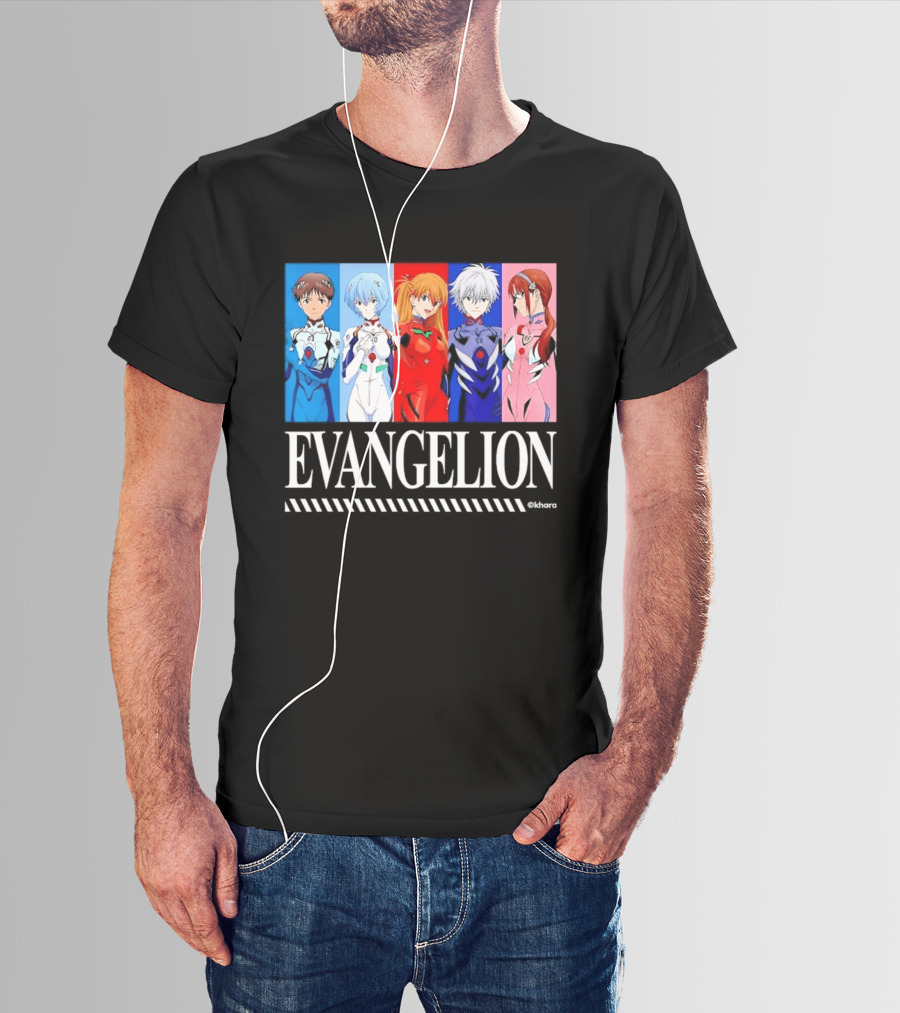 Evangelion Group Shinji Ikari Rei Asuka Kaworu Mari Characters Anime Series T-Shirt