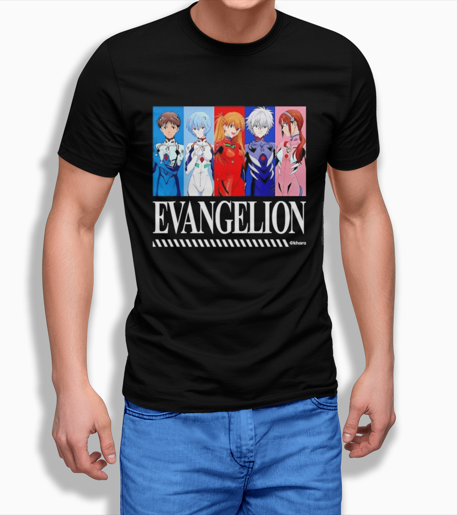 Evangelion Group Shinji Ikari Rei Asuka Kaworu Mari Characters Anime Series T-Shirt