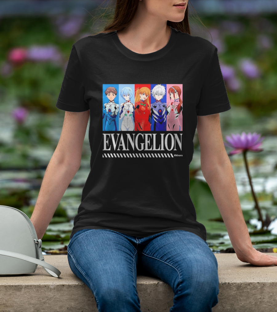 Evangelion Group Shinji Ikari Rei Asuka Kaworu Mari Characters Anime Series T-Shirt