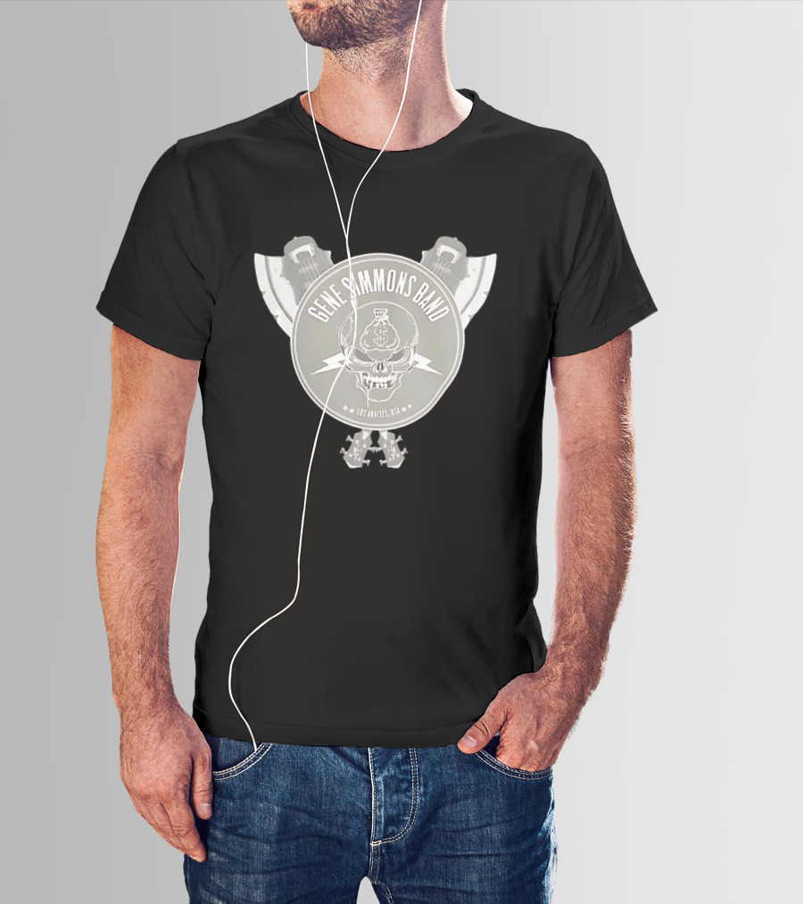 Gene Simmons Band Los Angeles USA Skull Dollar Bass Guitar Wings T-Shirt