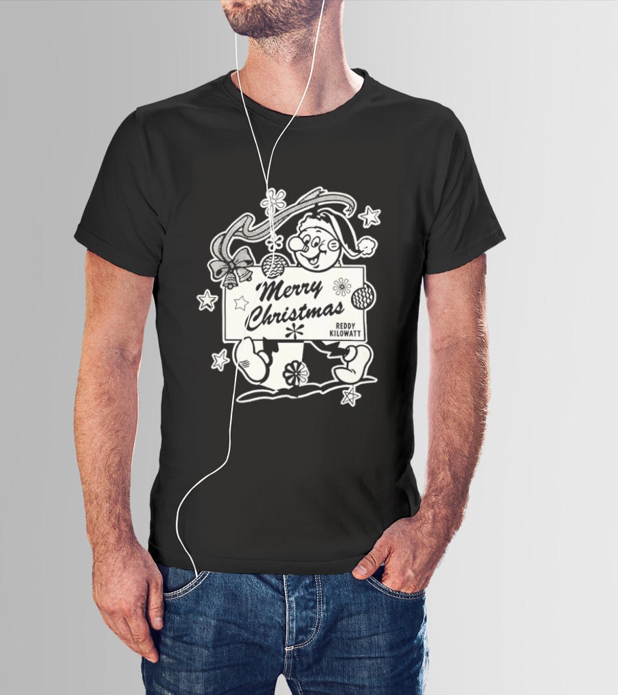 Reddy Kilowatt Merry Christmas Holiday Print Concept With Snowflakes T-Shirt