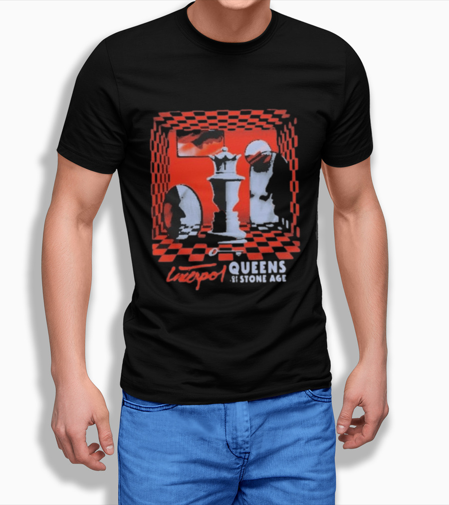 Interpol Gig At Estadio Ciudad De Los Deportes Mexico March 6 2027 Featuring Queens Of The Stone Age Chess Visuals T-Shirt