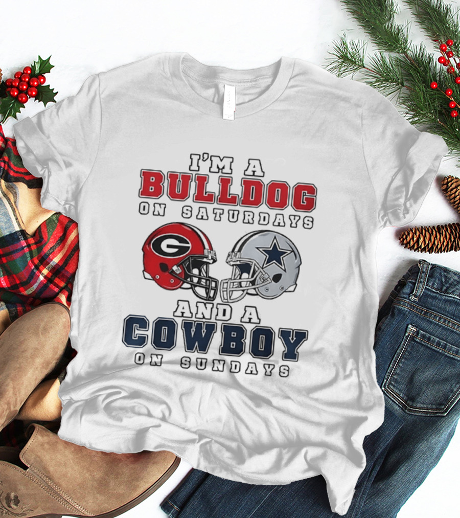 I'm A Bulldog On Saturdays And A Cowboy On Sundays Football Helmets T-Shirt