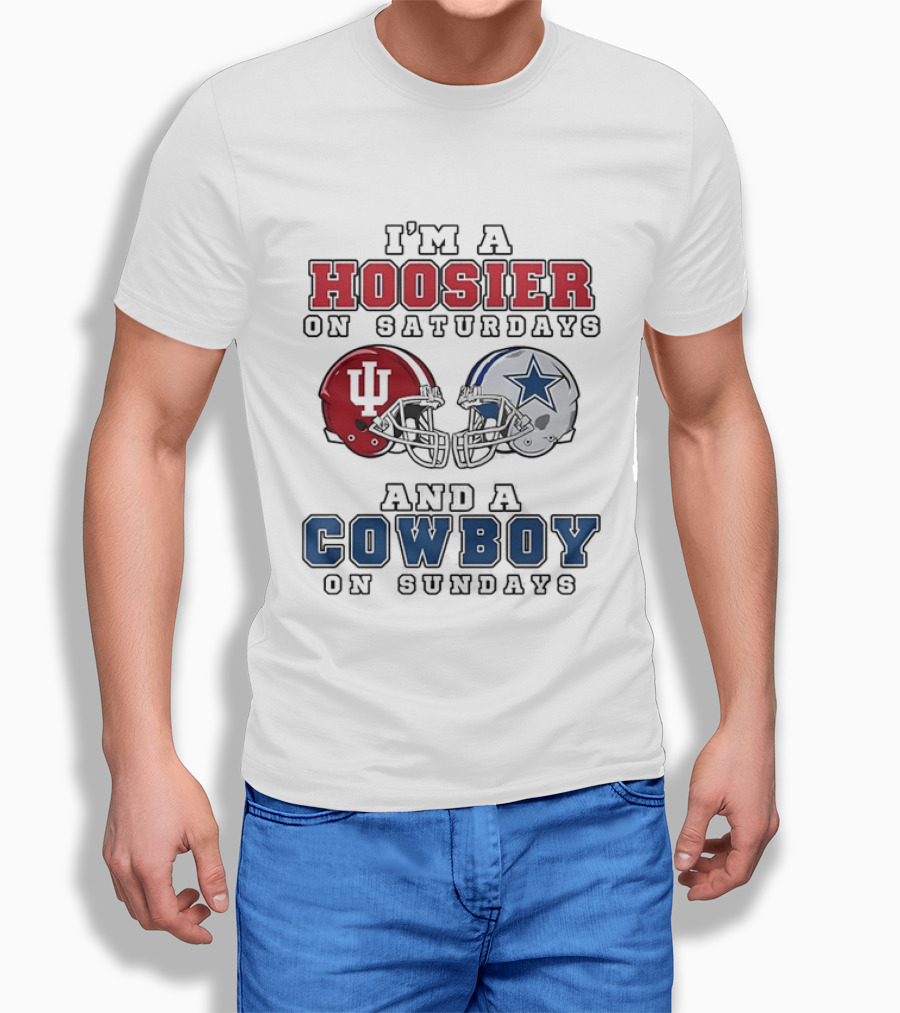 Hoosier On Saturdays IU Helmet Cowboy On Sundays Star Football Helmets T-Shirt