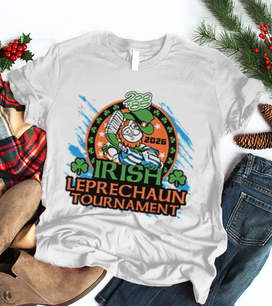 Irish Leprechaun Tournament 2026 Clover Emblem And Green Hat Celebration T-Shirt