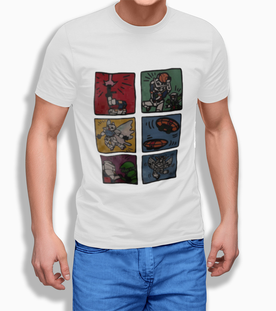 Keith Haring Japanese Mecha Robot Comic Panels Pop Cartoon T-Shirt