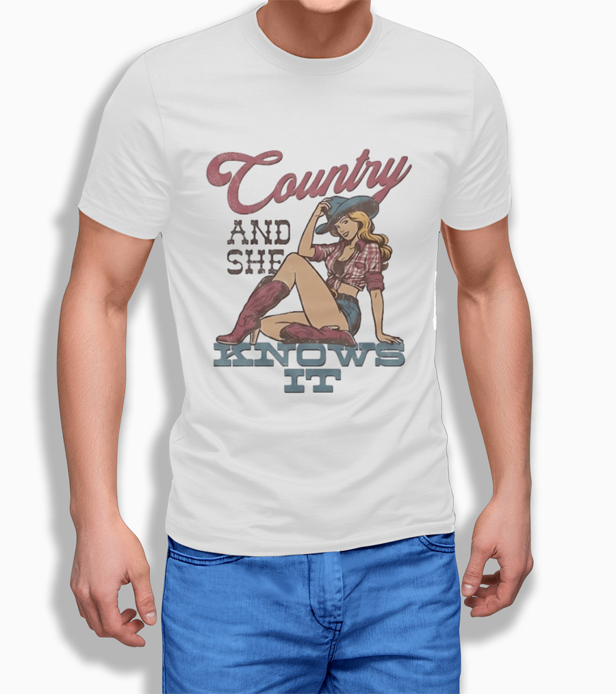 Country And She Knows It Cowgirl Western Boots And Hat T-Shirt