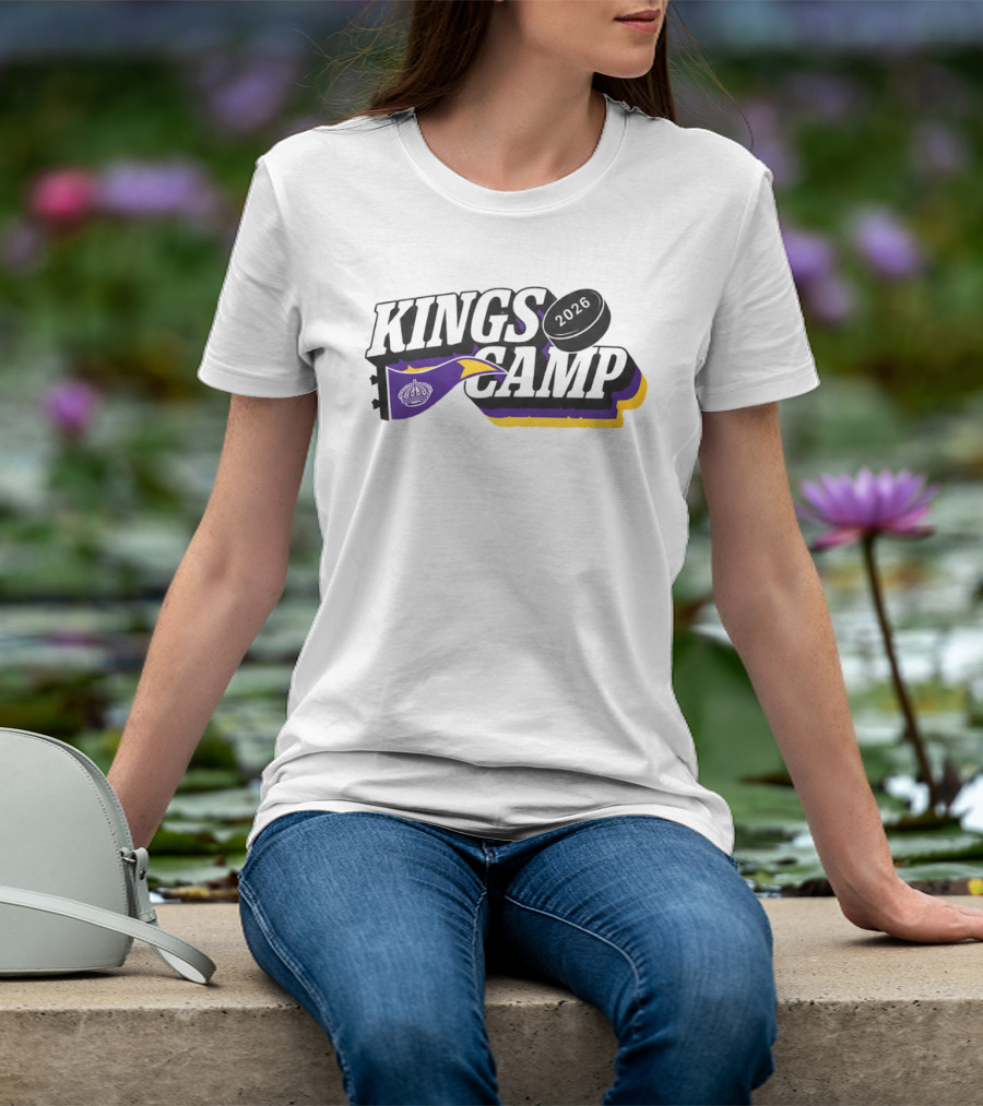 Kings Camp 2026 Hockey Puck Purple Banner T-Shirt