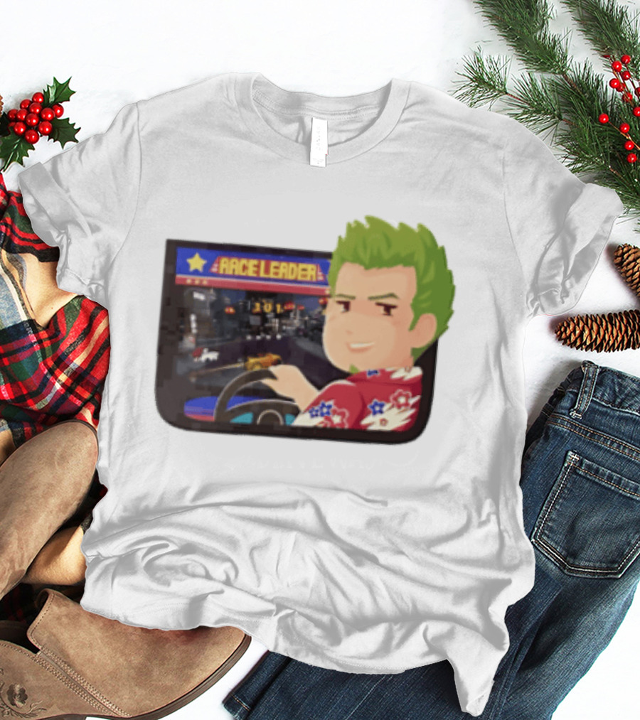 Race Leader Arcade Game Green Hair Cartoon Driver T-Shirt