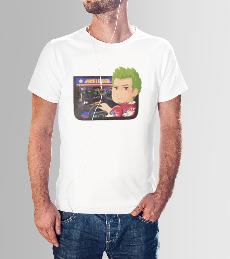 Race Leader Arcade Game Green Hair Cartoon Driver T-Shirt