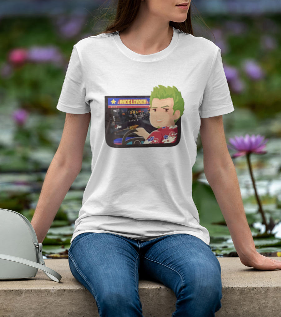 Race Leader Arcade Game Green Hair Cartoon Driver T-Shirt
