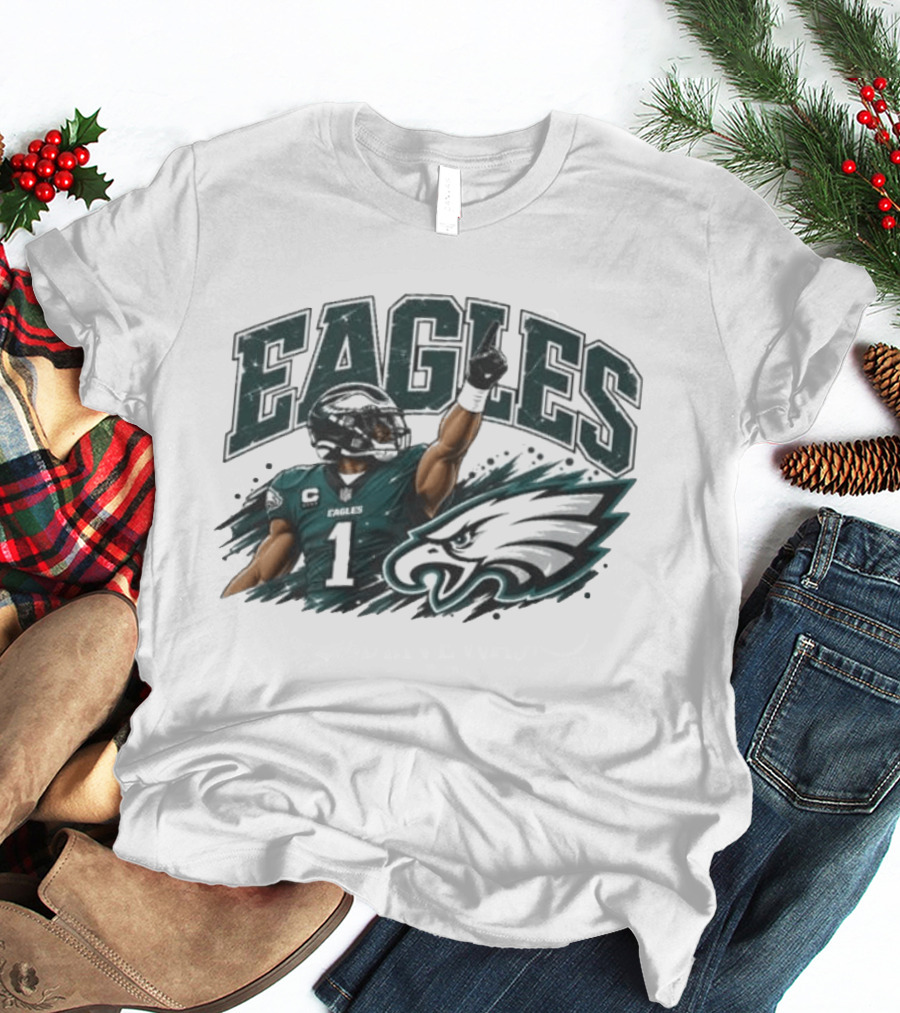 Eagles Quarterback Number One Victory Celebration Football T-Shirt