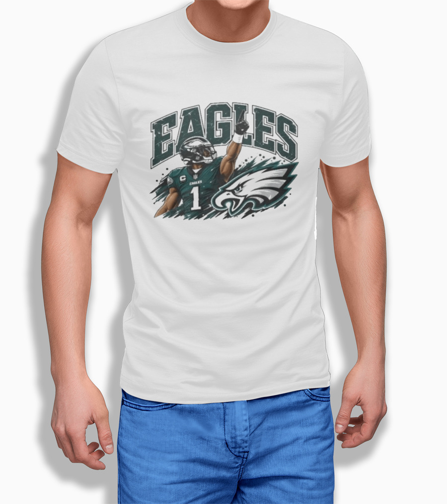 Eagles Quarterback Number One Victory Celebration Football T-Shirt