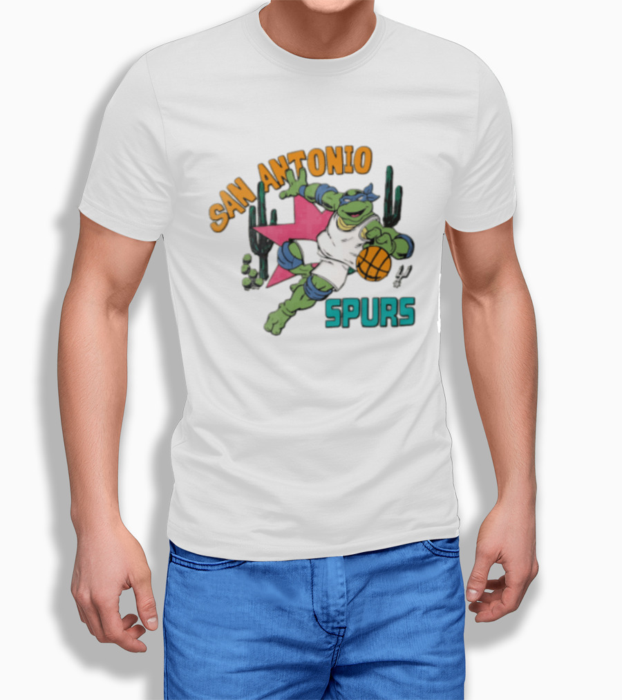San Antonio Spurs Cartoon Turtle Dribbling Basketball Cacti T-Shirt