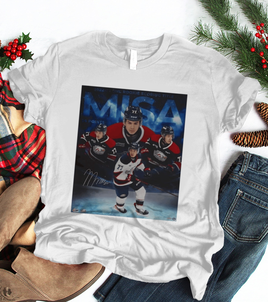 Michael Misa Saginaw Spirit 2022 23 OHL Rookie 56 Points T-Shirt